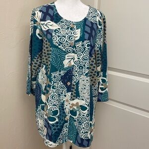 Hot Cotton Tunic blouse Top Womens M Button Down Rayon/Cotton Lagenlook tropical